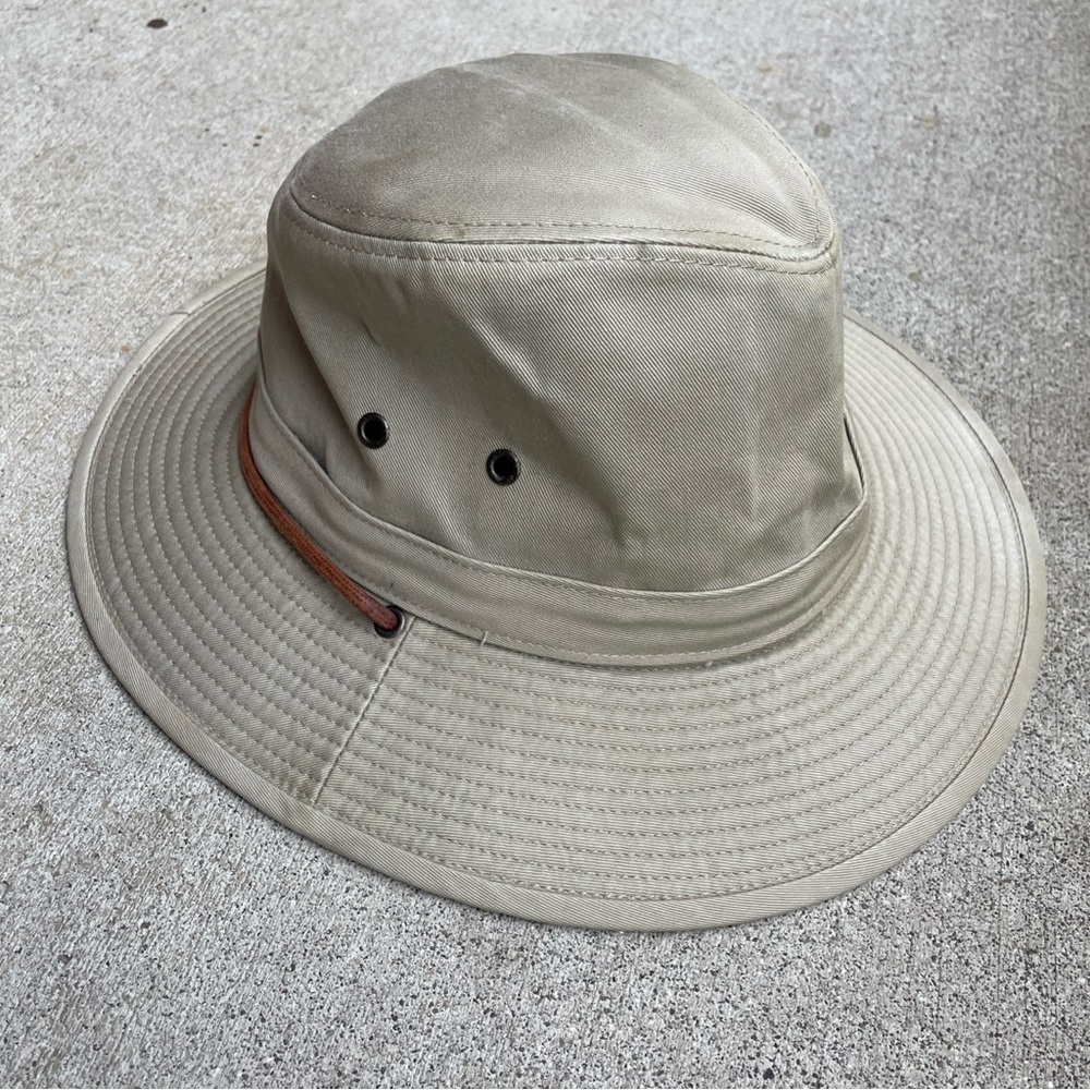 Resistol Self Conforming Beige Canvas Travel Sun Hat w/ Strap Sz Medium